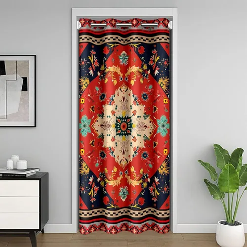 Vista 9 de Erosebridal Cortina de puerta de teñido anudado, cortina opaca bohemia, cortina exótica abstracta en espiral, elegante cortina hippie para puerta