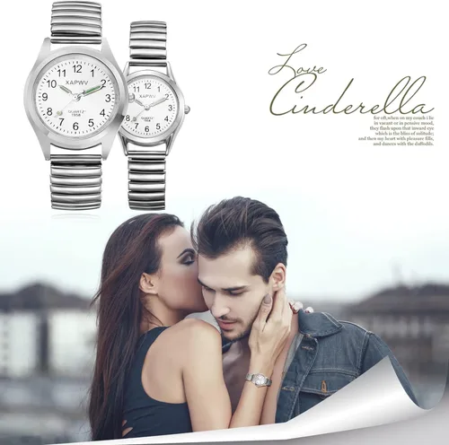 Vista 6 de Avaner Banda elástica para pareja, reloj de pulsera de gran número, analógico, cuarzo, ultrafino, correa elástica