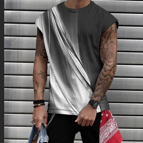 Vista 5 de Camisetas para hombre, cuello redondo, degradado, manga corta, deportiva, gimnasio, muscular, ajustada, para la calle, moda para hombre