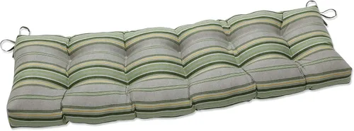 Vista 10 de Pillow Perfect - Cojín capitoné a rayas, resistente a la intemperie y la decoloración, para sofá de mimbre/columpio de exterior, bordes cuadrados