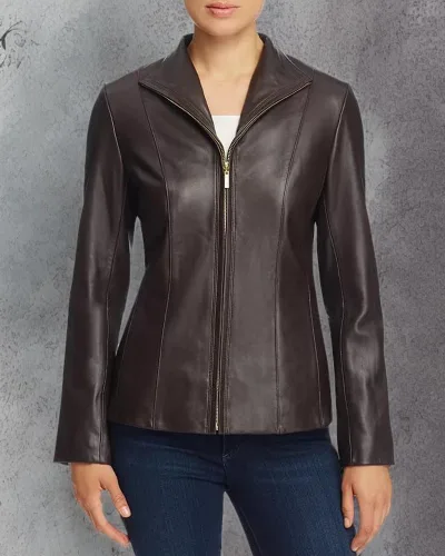 Vista 7 de Cole Haan abrigo de cuero con cuello de ala completamente forrado para mujer