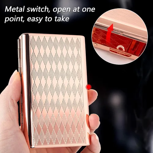 Vista 5 de Estuche Goshentech Retro de Metal en Forma de Rombos con Patrón Espacial, Capacidad para 14, Metal Chapado en Oro Rosa, Doble Cara, Estuche