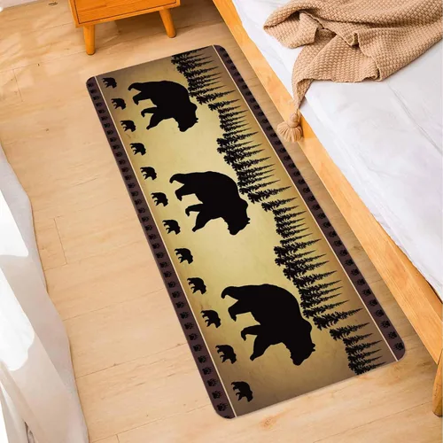 Vista 2 de Libaoge Juego de 2 tapetes de cocina retro con diseño de oso polar y pino, tapete de corredor con silueta de pino, antifatiga, cómodo tapete