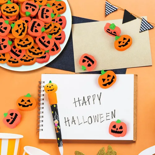 Vista 6 de 48 borradores de calabaza de Halloween para niños, lindos borradores novedosos, borradores de lápiz, recompensas de tareas, estudiantes, premios