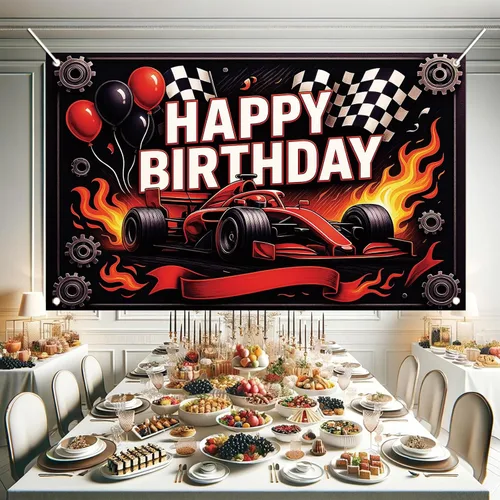 Vista 9 de Telón de Fondo Pancarta de Feliz Cumpleaños de Carreras de Fórmula 1 Fondo de Fotografía de Auto F1 Decoraciones de Fiesta de Carreras Suministros