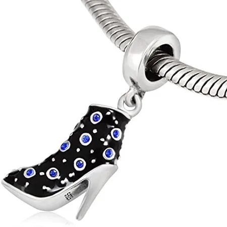 Vista 4 de Abalorios colgantes de tacón alto negro de plata de ley 925 con piedra natal para su pulsera Pandora