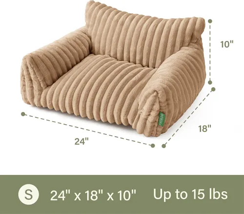Vista 5 de Lindo sofá cama para mascotas, sofá de apoyo para gatos de interior, sofá cama pequeño para perros pequeños, beige, 24 pulgadas