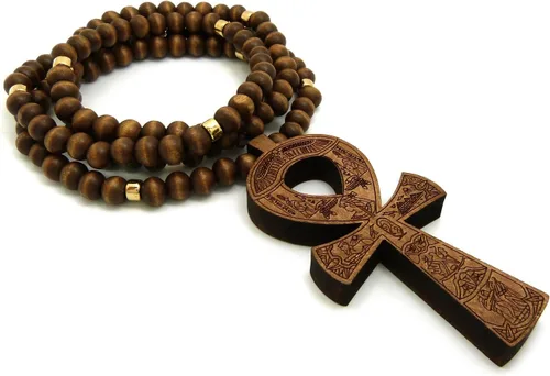 Vista 4 de Colgante Ankh de la llave de la vida de Egipto 0.315 in 36" collar de cuentas de madera en tono negro y marrón