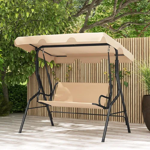Vista 2 de RELAX4LIFE Silla columpio para porche para 3 personas, columpio para exteriores con toldo ajustable, cojín extraíble y soporte de marco de metal