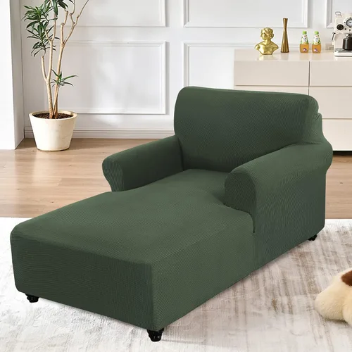 Vista 2 de Funda para sofá de chaise longue ajustada - Funda elástica con doble brazo - Protector de muebles lavable (Patina, cuadros pequeños)