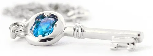 Vista 4 de Galaxy Gold GG 0.5 Carat 14k Solid White Gold Necklace with Natural Blue Topaz Key Pendant Charm Pendant