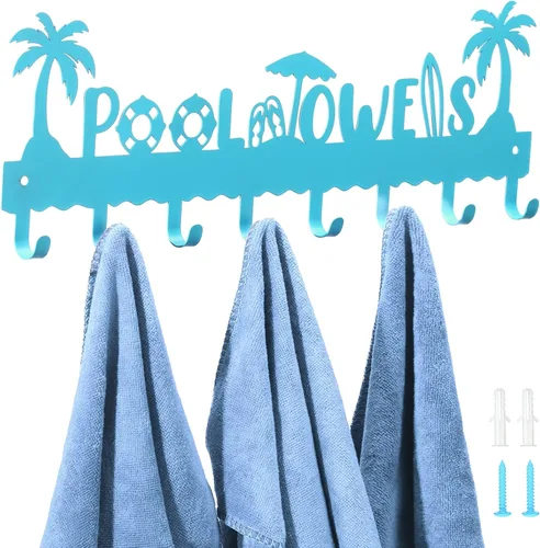 Vista 7 de Capoda Toallero de piscina de metal, para colgar en la pared, toallero de playa, toallero de verano con 8 ganchos para almacenamiento de toallas