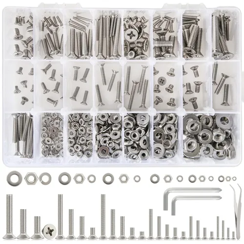 Vista 9 de Juego de 1315 piezas de tornillos de cabeza Phillips M2 M3 M4 M5, kit de 25 tamaños de pernos y tuercas, juego de tornillos de ajuste de acero