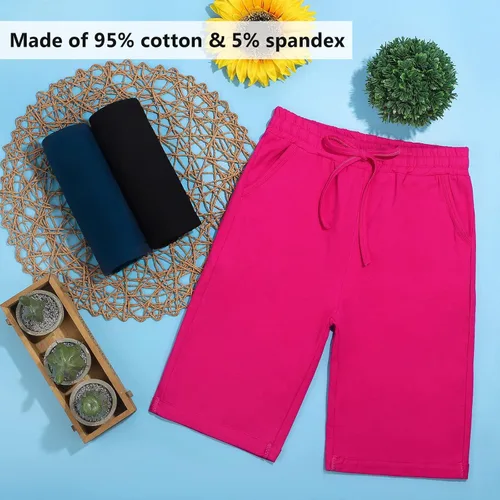 Vista 4 de Resinta Paquete de 3 pantalones cortos largos activos para niñas, pantalones cortos de baloncesto y fútbol, pantalones cortos deportivos para niñas