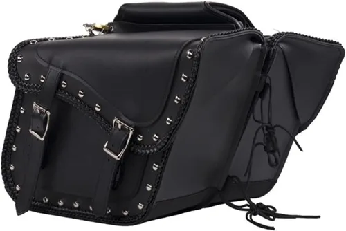 Vista 11 de Maleta impermeable de cuero genuino para motocicleta con funda para pistola en el interior marrón y negro tachuela/sin tachuelas