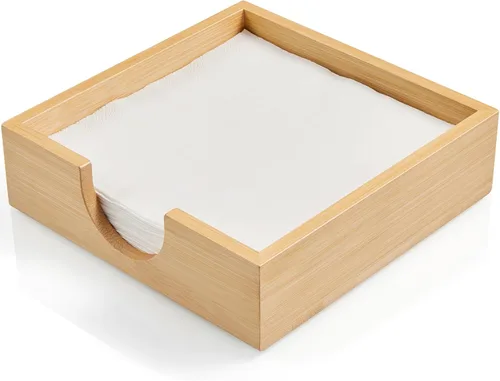 Vista 10 de Servilletero de madera de acacia para mesa, servilleteros para servilletas de papel, servilletero plano para almuerzo, servilleteros para decoración