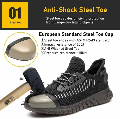 Vista 2 de Furuian Steel Toe Shoes for Men Comfortable Safety Shoes Non Slip Steel Toe Sneakers Warehouse Industry Contstruction Mens Work Shoes