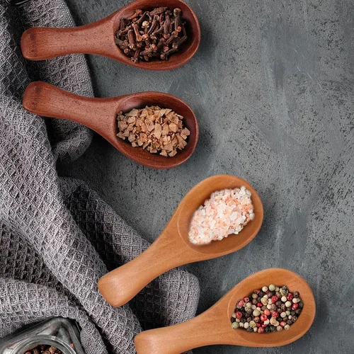 Vista 5 de Luxshiny 9 cucharas de madera, cucharas de condimento de madera, cucharas de té de madera para servir condimentos para la cocina del hogar