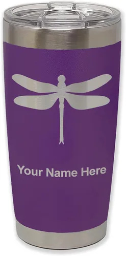 Vista 14 de LaserGram Vaso aislado al vacío de 20 onzas, libélula, grabado personalizado incluido (negro)