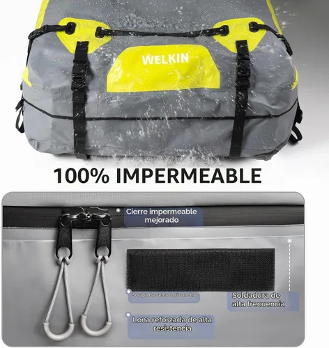 Vista 2 de WELKIN Bolsa de carga resistente para techo – Bolsa de techo impermeable de 15 pies cúbicos para todos los vehículos con/sin portaequipajes