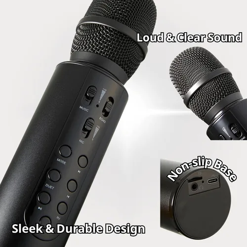Vista 5 de Micrófono de karaoke inalámbrico, micrófono portátil Bluetooth de mano con altavoz de 10 W, máquina de karaoke para cantar en casa, fiesta