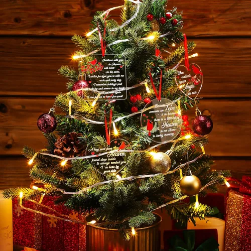 Vista 7 de Red Cardinal - Adornos conmemorativos acrílicos transparentes, regalos de Navidad en el cielo y condolencias por la pérdida de un ser querido