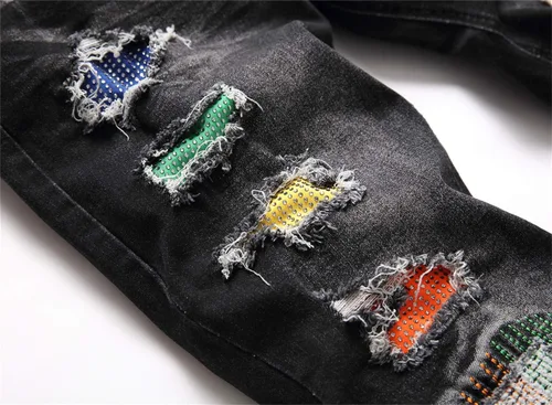 Vista 4 de AITITIA Jeans elásticos de ajuste regular rasgados para hombre