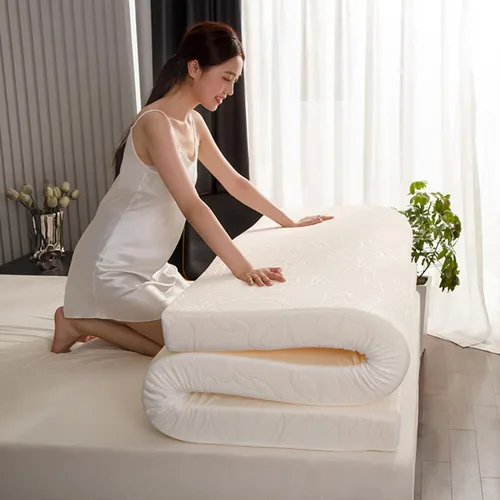 Vista 10 de Cubrecolchón Queen de espuma viscoelástica de 3.9 pulgadas para soporte corporal, con funda de tela de punto transpirable, extraíble y lavable Camel