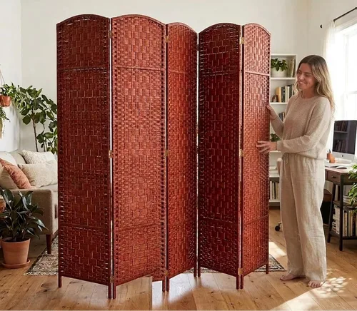 Vista 17 de Legacy Decor 8 Panels Room Divider Privacy Partition Screen Bamboo Fiber Natural Color 5.9 ft High X 11.7 ft Wide