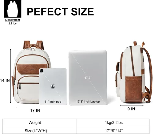Vista 3 de Leresas Mochila de 37L para mujeres y hombres, bolsa de profesor, mochila de viaje de trabajo, mochila de cuero vegano para computadora portátil