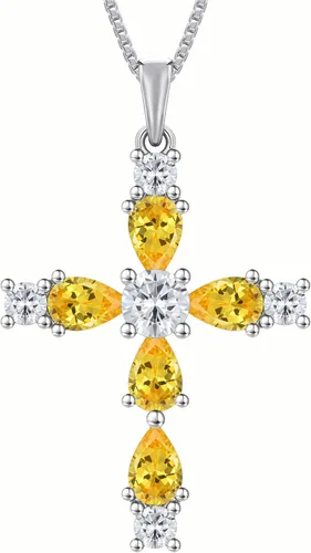 Vista 188 de YL Collar de cruz de plata de ley 925 con colgante de piedra natal religiosa para mujer