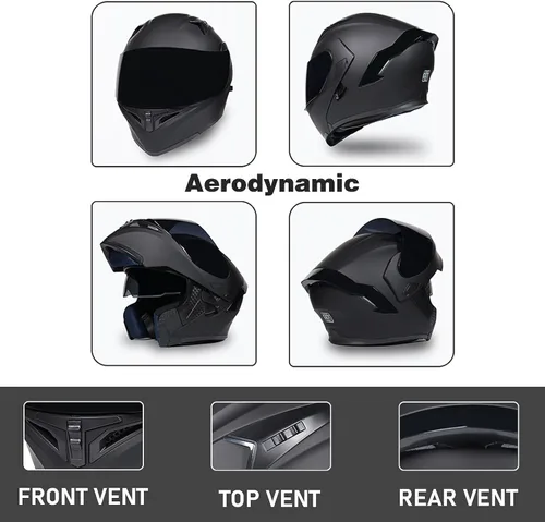 Vista 3 de Casco modular Bluetooth de doble visera para motocicleta, casco integrado abatible de cara completa, con Bluetooth impermeable que puede soportar