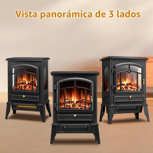 Vista 6 de Xbeauty Estufa Eléctrica de Chimenea de Interior de 22", Calentador de Chimenea Independiente con Brillo de Llama 3D Ajustable, Control