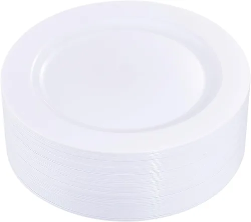 Vista 17 de I00000 60pcs 7" platos de postre de plástico de oro transparente, platos de Platos de plástico transparente con borde dorado, platos desechables
