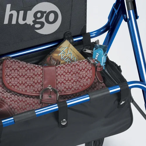Vista 2 de Hugo Elite Andador con ruedas y asiento, 700-959E, Azul, 1, 1 El andador con ruedas cuenta con un cómodo asiento y cesta para almacenamiento