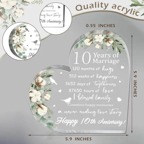 Vista 3 de Regalo de boda para ella años de matrimonio, regalo de feliz aniversario para mujer, corazón acrílico, recuerdo de matrimonio para esposa, marido