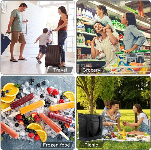 Vista 6 de BeeGreen Bolsas de compras reutilizables para comestibles, paquete de 6 y bolsa térmica aislada, 1 paquete con asas, bolsas de compras resistentes