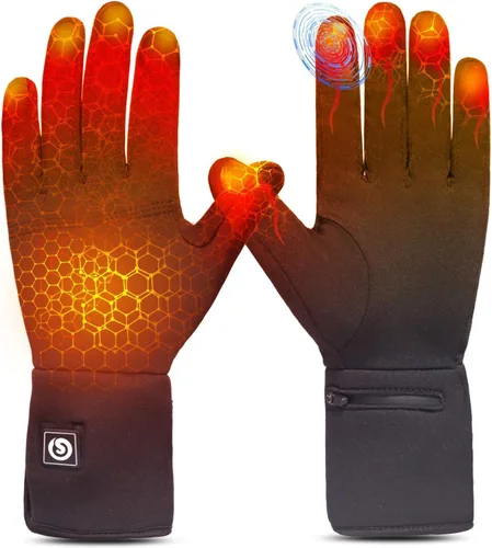 Vista 12 de Heated Glove Liners for Men & Women, Rechargeable Thin Electric Touchscreen Gloves for Skiing, Cycling, Hiking & Typing Negro oscuro