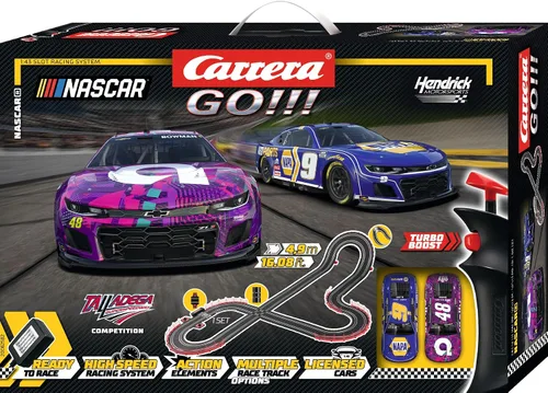Vista 6 de Carrera GO 62582 NASCAR Talladega Competition - Juego de pista de carreras de juguete para niños, incluye 2 controladores de mano y 2 autos