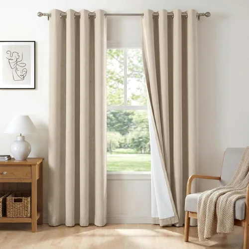 Vista 15 de Cortinas pequeñas cortas con textura de lino 100% opacas para ventanas