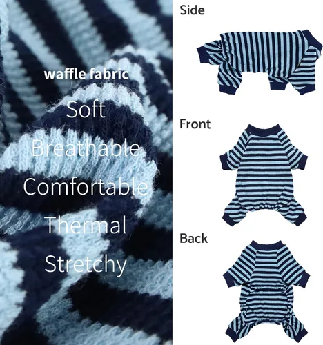 Vista 5 de Fitwarm Pijamas para Perro a Rayas Azules y Blancas, Ropa para Perros Pequeños Hembra y Macho, Mameluco para Cachorro con Pies, Atuendo para Gato