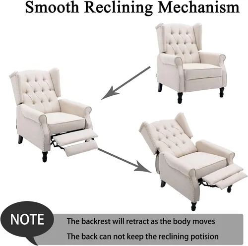 Vista 4 de Wingback - Silla reclinable, moderna silla con brazo para sala de estar, dormitorio, oficina, cine en casa, color beige