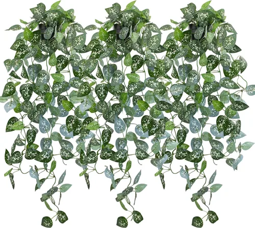 Vista 10 de LOYWREE Plantas Artificiales de 35.4 Pulgadas en Maceta Negra Plantas Colgantes Falsas Realistas en Maceta con Hiedra Artificial y Pothos - Ideal