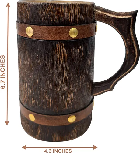 Vista 3 de collectiblesBuy Taza de cerveza de madera medieval rústica, hecha a mano, jarra vintage para cerveza, café y aguamiel, regalo ecológico