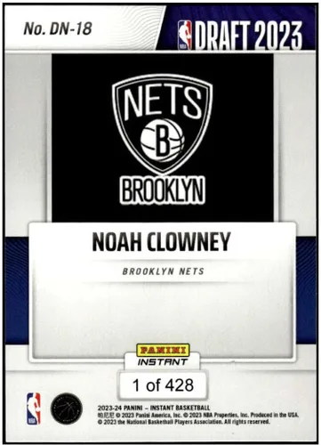 Vista 2 de NOAH CLOWNEY RC 2023-24 Panini Instant Draft Night ROOKIE /428#DN18 Nets NM+-MT+ NBA Baloncesto