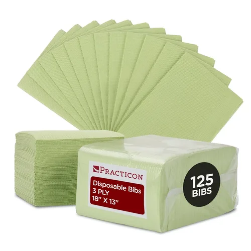 Vista 15 de Practicon Paquete de 125 Baberos Desechables Negros para Pacientes, 18" x 13", Hoja de Babero de Papel Impermeable de 3 Capas con Respaldo