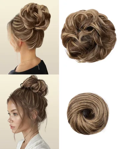Vista 8 de 2 piezas de cabello desordenado moño sintético extensiones de moño Caoba