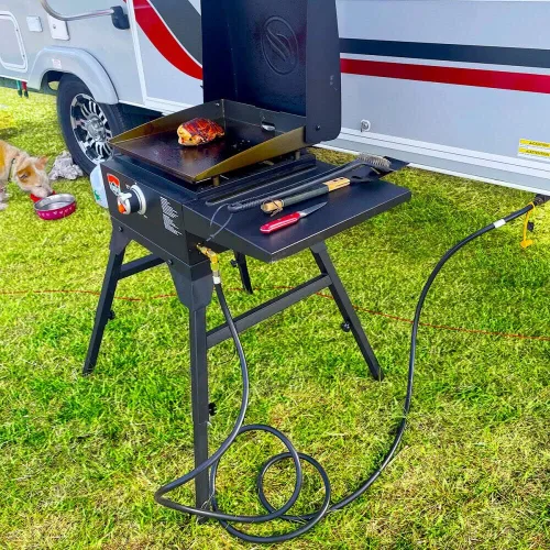 Vista 2 de GasSaf Manguera de propano de conexión rápida RV de 12 pies, manguera de extensión de conexión rápida de 1/4 pulgadas con adaptador de codo