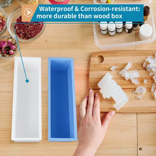 Vista 6 de Molde de jabón para pan con caja de plástico, molde rectangular de silicona flexible de 42 onzas, herramienta de fabricación de remolinos para jabón