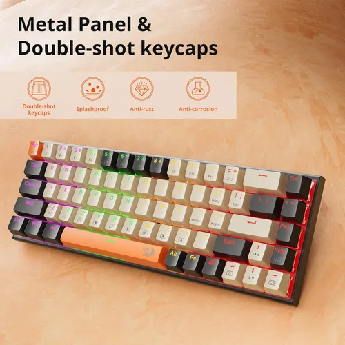 Vista 8 de Redragon Teclado mecánico 60% para juegos, 68 teclas, teclado RGB de oficina con cable con teclas de flecha, macro programable, interruptores rojos